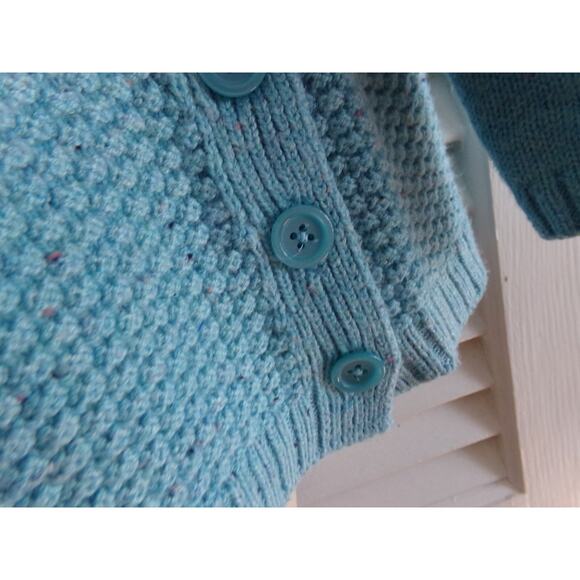 Talbots Petites popcorn type weave tunic sweater PM Button detail blue - Picture 3 of 5
